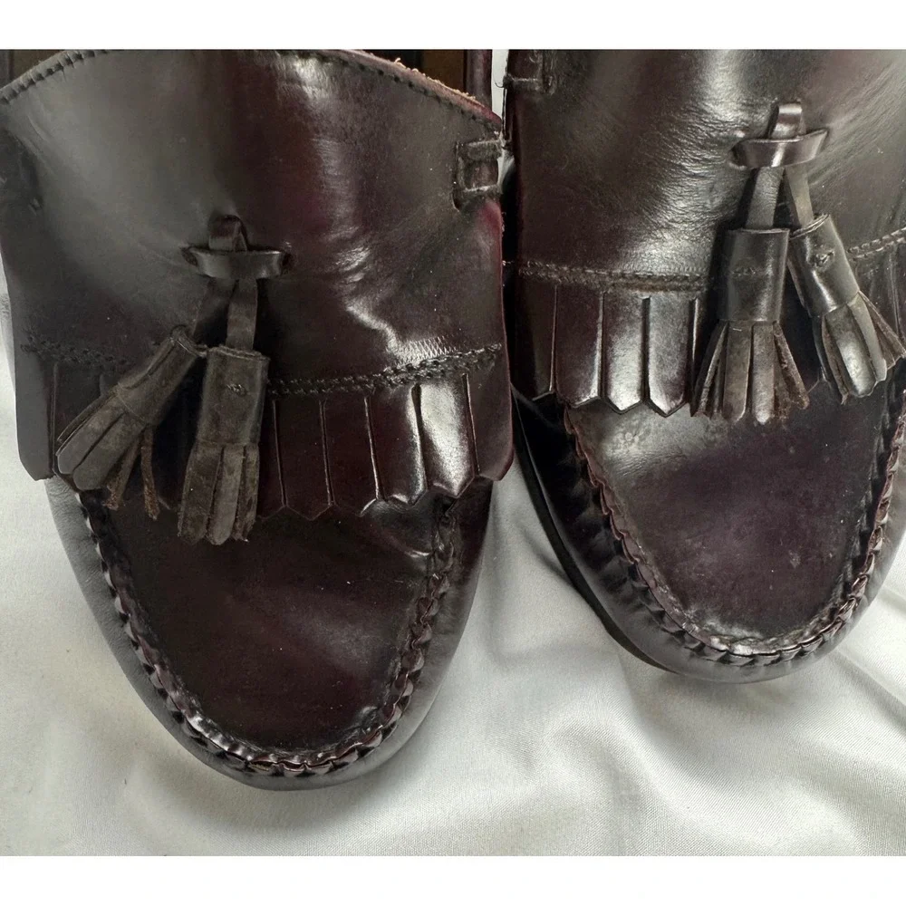 LL Bean Mens Burgundy Brown‎ Leather Kiltie Tassel Loafers 10.5W Made in Brazil